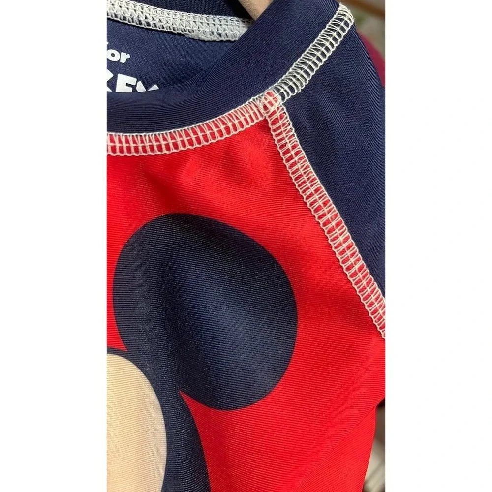 Disney Mickey Mouse Rash Guard Kids 12M Red Navy Good Short Sleeve Swim Shirt